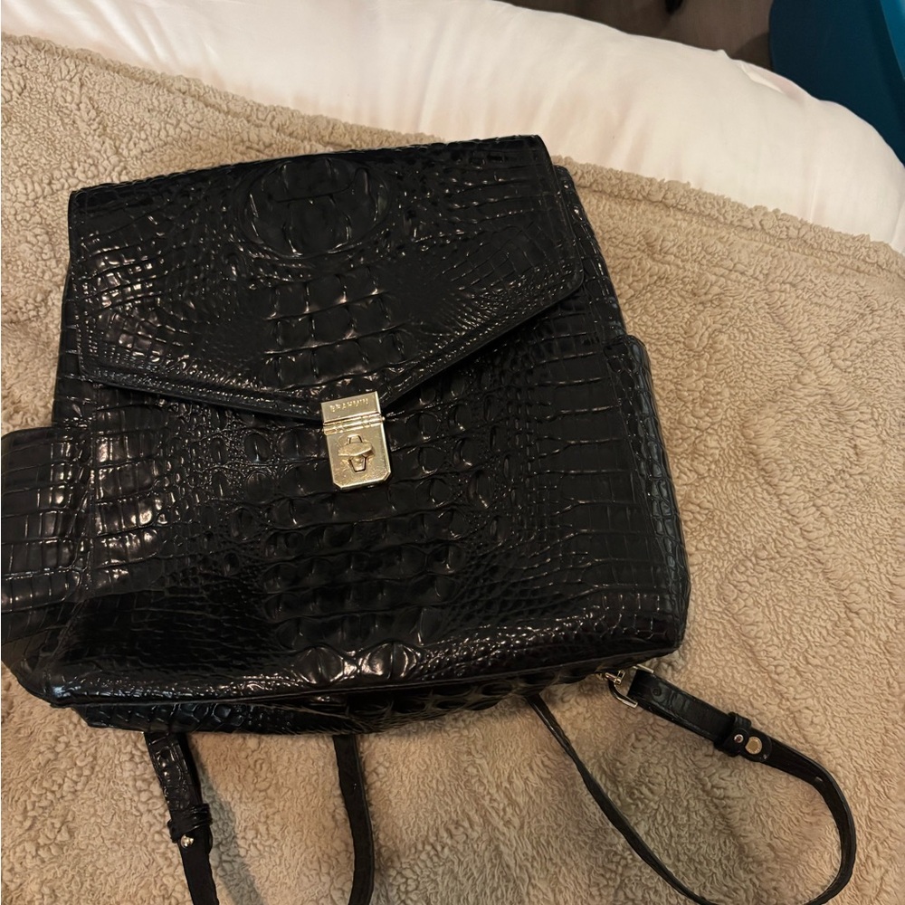 Brahmin Black Crocodile-Embossed Backpack